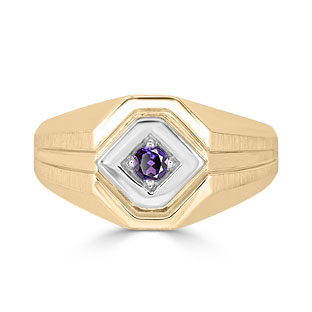 Alexandrite Men's Ring - Mens Solitaire Alexandrite Ring In Two Tone Gold