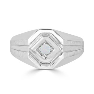 Opal Men's Ring - Mens Solitaire Opal Ring In White Gold