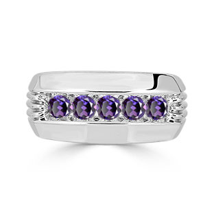 Mens Alexandrite Ring - 5 Stone Alexandrite Mens Ring In White Gold