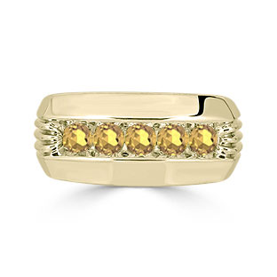 Mens Citrine Ring - 5 Stone Citrine Mens Ring In Yellow Gold