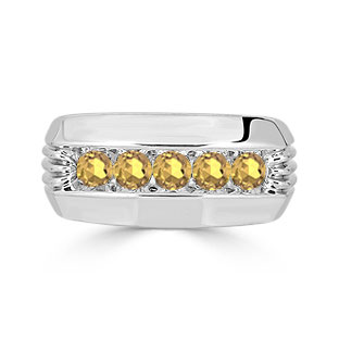 Mens Citrine Ring - 5 Stone Citrine Mens Ring In White Gold