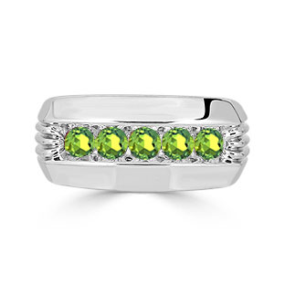 Mens Peridot Ring - 5 Stone Peridot Mens Ring In White Gold