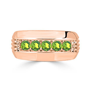 Mens Peridot Ring - 5 Stone Peridot Mens Ring In Rose Gold