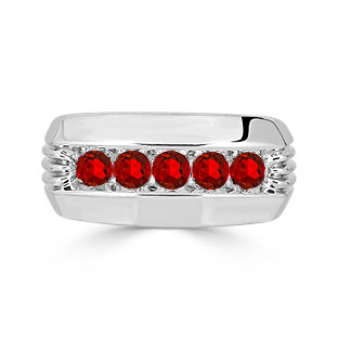 Mens Ruby Ring - 5 Stone Ruby Mens Ring In White Gold