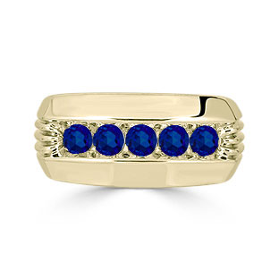 Mens Sapphire Ring - 5 Stone Sapphire Mens Ring In Yellow Gold