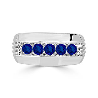 Mens Sapphire Ring - 5 Stone Sapphire Mens Ring In White Gold