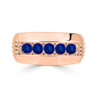 Mens Sapphire Ring - 5 Stone Sapphire Mens Ring In Rose Gold