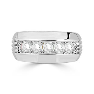 Mens White Topaz Ring - 5 Stone Topaz Mens Ring In White Gold