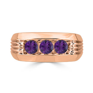 Men's Amethyst Ring - 3 Stone Amethyst Mens Ring In Rose Gold
