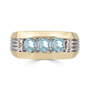 Men's Aquamarine Ring - 3 Stone Aquamarine Mens Ring In Two Tone Gold