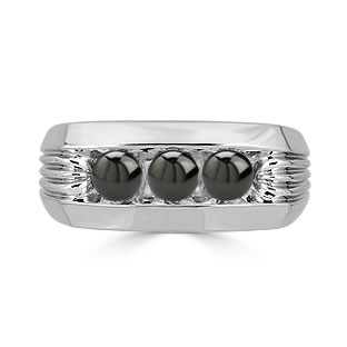 Men's Black Onyx Ring - 3 Stone Onyx Mens Ring In Sterling Silver