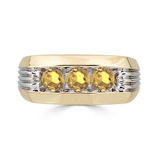 Men's Citrine Ring - 3 Stone Citrine Mens Ring In Two Tone Gold