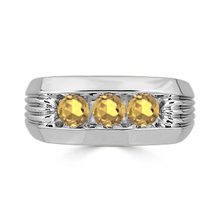 Men's Citrine Ring - 3 Stone Citrine Mens Ring In White Gold
