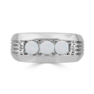 Men's Opal Ring - 3 Stone Opal Mens Ring In Sterling Silver
