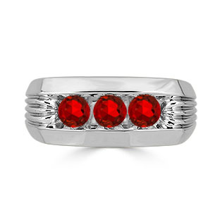Men's Ruby Ring - 3 Stone Ruby Mens Ring In White Gold