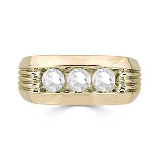 Men's White Topaz Ring - 3 Stone Onyx Mens Ring In Yellow Gold
