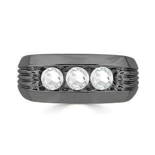 Men's White Topaz Ring - 3 Stone Topaz Mens Ring In Black Gold