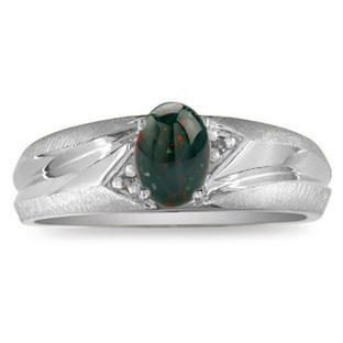 Men's Bloodstone Diamond Satin-Polished Finish White Gold Ring