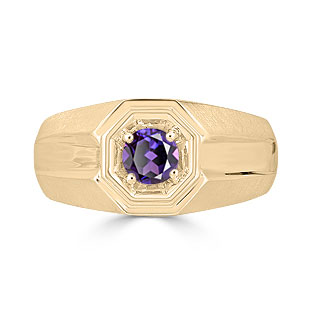 Solitaire Alexandrite Mens Ring - Men's Alexandrite Ring In Yellow Gold