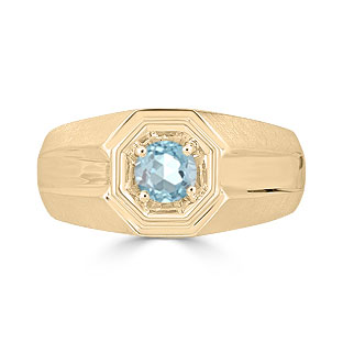 Solitaire Aquamarine Mens Ring - Men's Aquamarine Ring In Yellow Gold