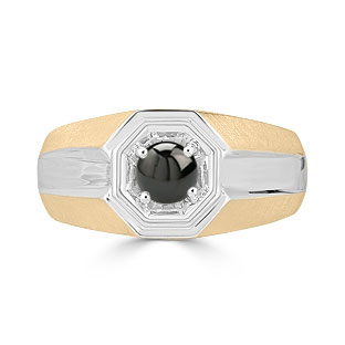 Solitaire Black Onyx Mens Ring - Men's Onyx Ring In Two Tone Gold