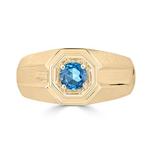 Solitaire Blue Topaz Mens Ring - Men's Topaz Ring In Yellow Gold