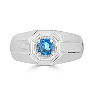 Solitaire Blue Topaz Mens Ring - Men's Topaz Ring In White Gold