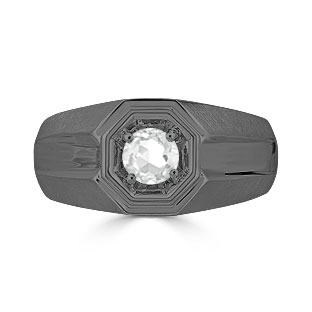 Solitaire White Topaz Mens Ring - Men's Topaz Ring In Black Gold