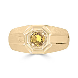 Solitaire Citrine Mens Ring - Men's Citrine Ring In Yellow Gold