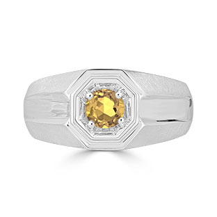 Solitaire Citrine Mens Ring - Men's Citrine Ring In Silver