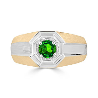 Solitaire Emerald Mens Ring - Men's Emerald Ring In Two Tone Gold
