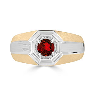 Solitaire Garnet Mens Ring - Men's Garnet Ring In Two Tone Gold