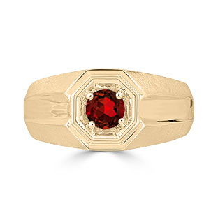 Solitaire Garnet Mens Ring - Men's Garnet Ring In Yellow Gold