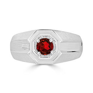 Solitaire Garnet Mens Ring - Men's Garnet Ring In White Gold