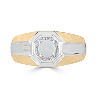 Solitaire Opal Mens Ring - Men's Opal Ring In Two Tone Gold