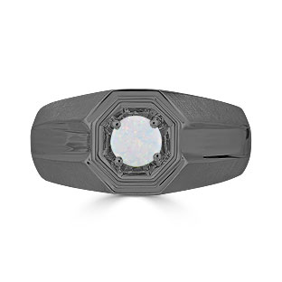 Solitaire Opal Mens Ring - Men's Opal Ring In Black Gold