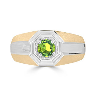Solitaire Peridot Mens Ring - Men's Peridot Ring In Two Tone Gold