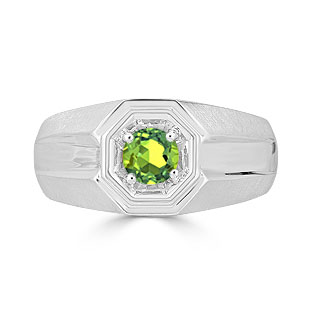 Solitaire Peridot Mens Ring - Men's Peridot Ring In White Gold