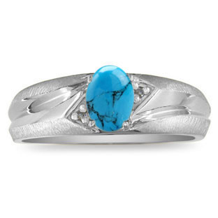 Men's Turquoise Diamond Satin-Polished Finish White Gold Ring