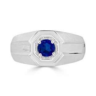 Solitaire Sapphire Mens Ring - Men's Sapphire Ring In White Gold