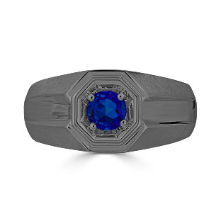 Solitaire Sapphire Mens Ring - Men's Sapphire Ring In Black Gold