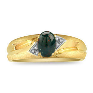 Yellow Gold Matte-Polished Finish Diamond Bloodstone Men's Ring