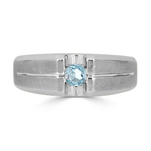 Mens Aquamarine Ring - Solitaire Aquamarine Men's Ring In White Gold