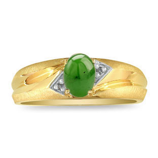 Yellow Gold Matte-Polished Finish Diamond Jade Men's Ring