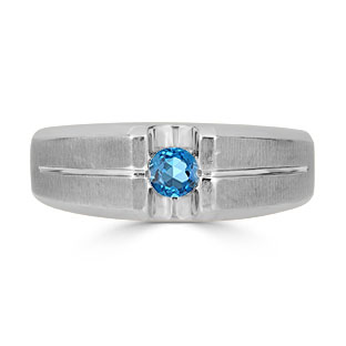 Mens Blue Topaz Ring - Solitaire Topaz Men's Ring In Sterling Silver