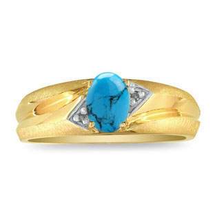 Yellow Gold Matte-Polished Finish Diamond Turquoise Men's Ring