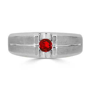 Mens Ruby Ring - Solitaire Ruby Men's Ring In White Gold