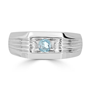 Men's Aquamarine Stone Ring - Solitaire Aquamarine Men's Ring In Silver