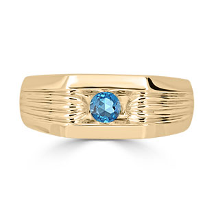 Men's Blue Topaz Stone Ring - Solitaire Topaz Men's Ring In Yellow Gold