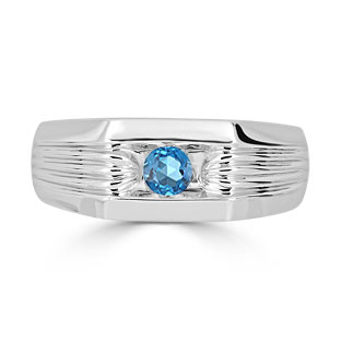 Men's Blue Topaz Stone Ring - Solitaire Topaz Men's Ring In White Gold
